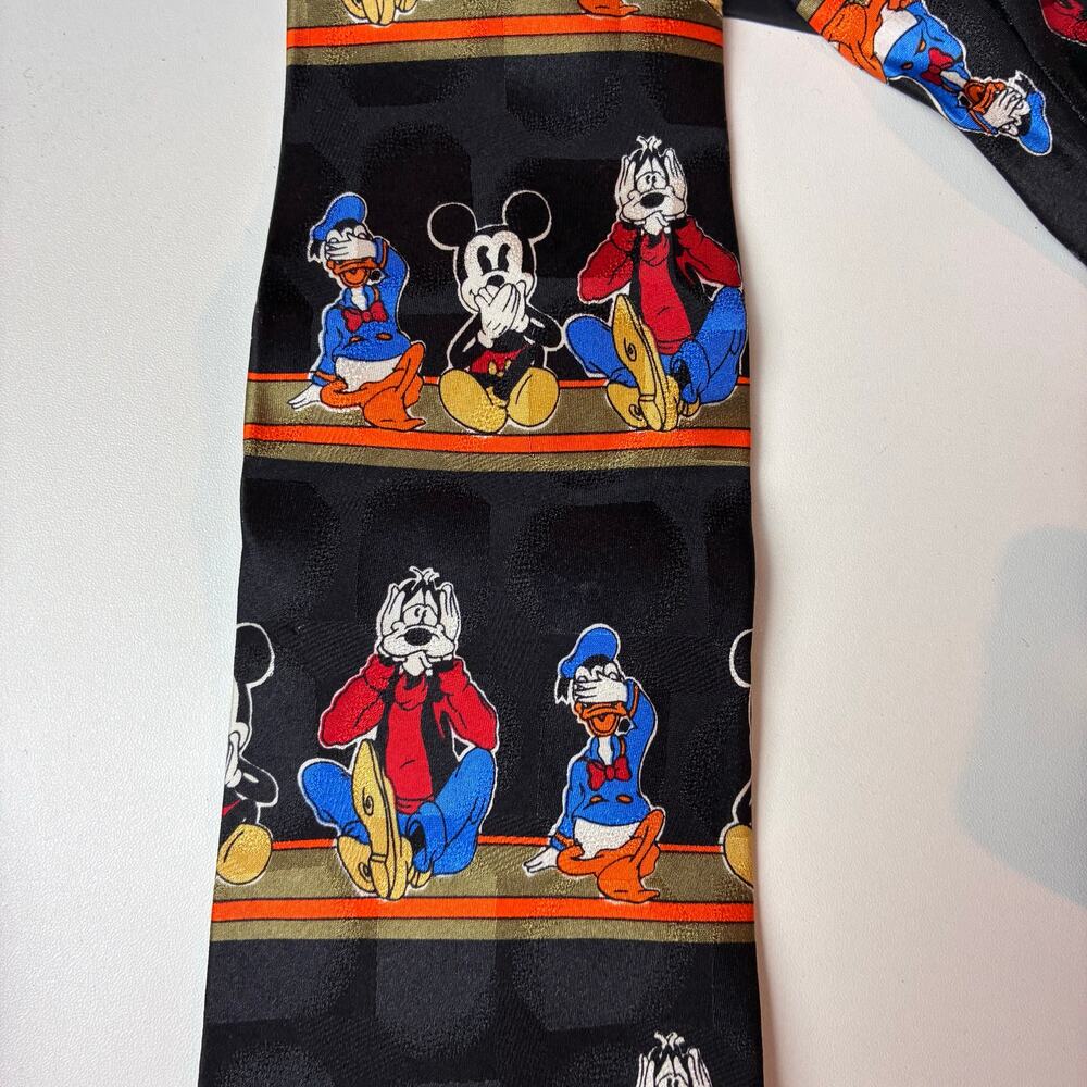 Disney 100% Silk Neck Tie - Mickey Goofy Donald - Hear No / See No / Say No Evil - Picture 3 of 7